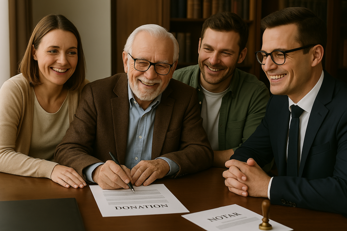 Une famille prépare une donation chez son notaire